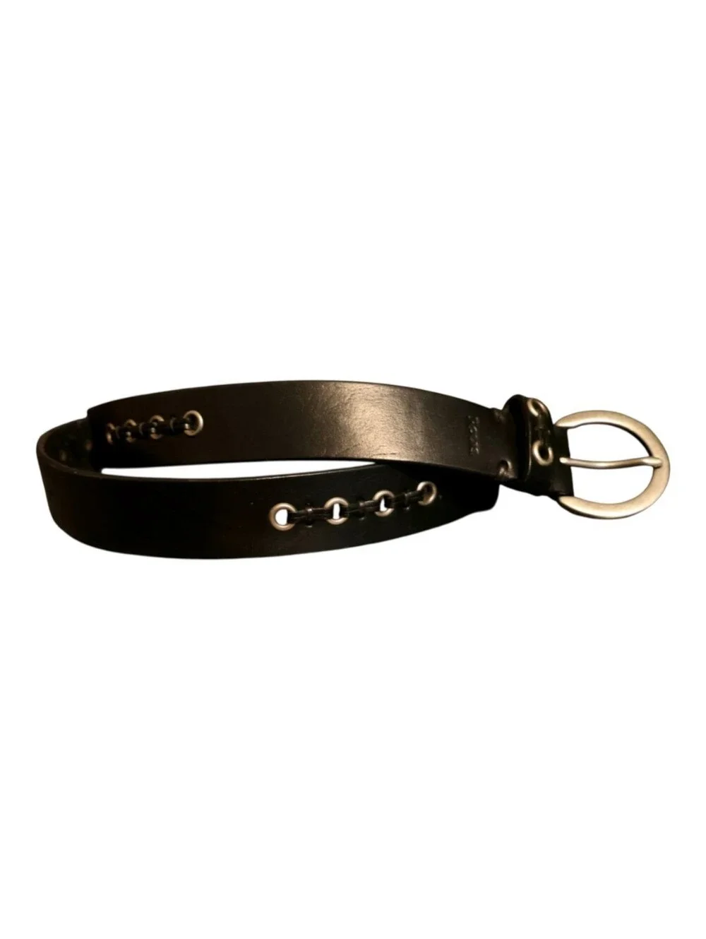 Vintage 90s Rolfs Black Leather Belt with Chain Detail Size Large